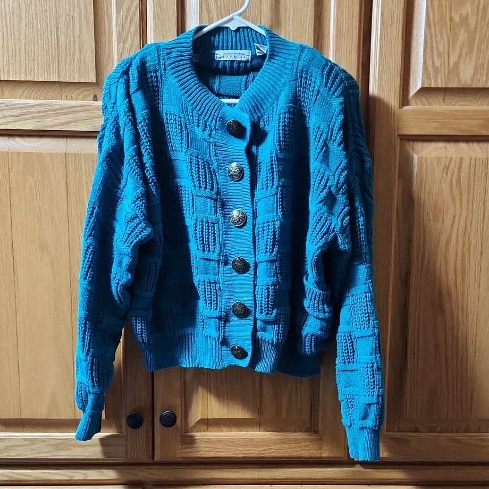 Compagnie Internationale Express Teal Textured Cardigan